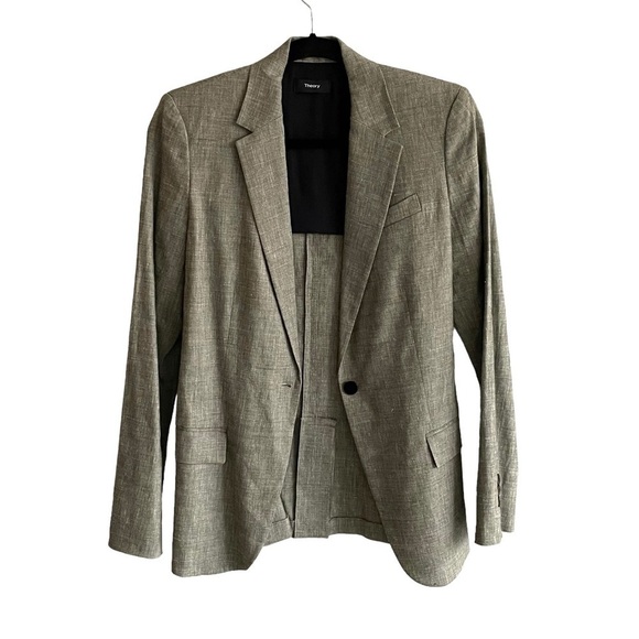 THEORY Linen Blazer Grey 2 - Picture 7 of 12